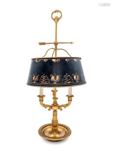 A French Gilt Metal Bouillotte Lamp with a Tôle Shade