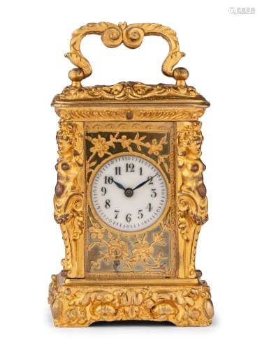 A French Miniature Gilt Bronze Eight-Day Carriage Clock