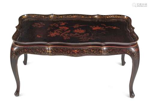 A Chinese Export Lacquer Tray on a Later Stand