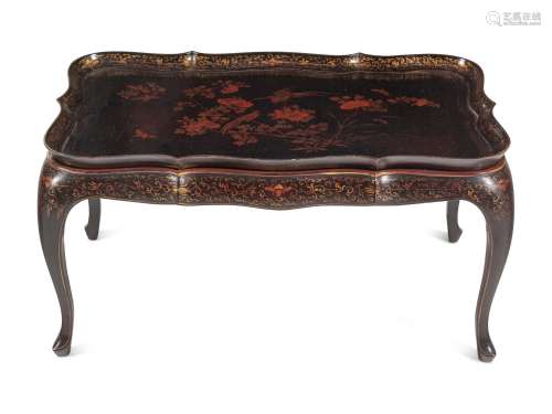 A Chinese Export Lacquer Tray on a Later Stand