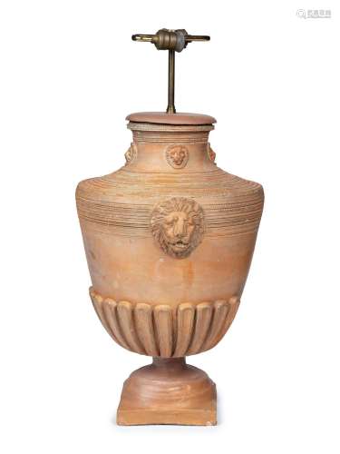 A Terra Cotta Baluster-Form Urn Mounted as a Lamp