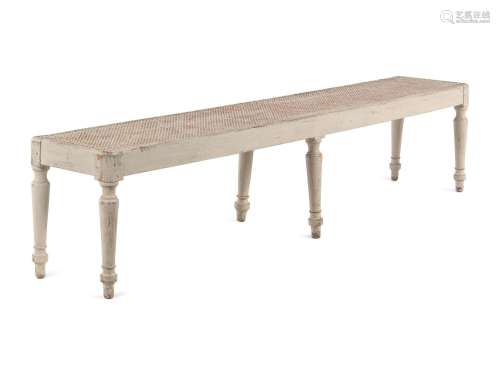 A Gustavian Style Grey-Painted Caned Bench