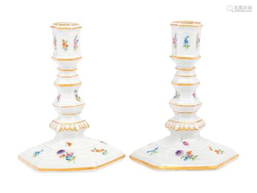 A Pair of Meissen Porcelain Candlesticks