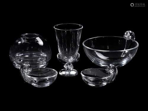 Four Steuben Glass Articles and an Orrefors Glass Vase