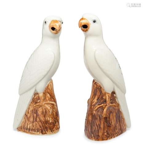 A Pair of Chinese Export Porcelain Parrots