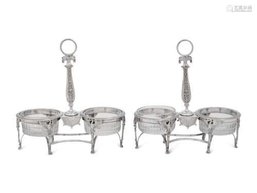 A Pair of French Silver Twin Salts
