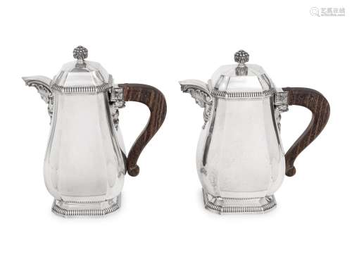 A Near Pair of French Silver Coffee Pots