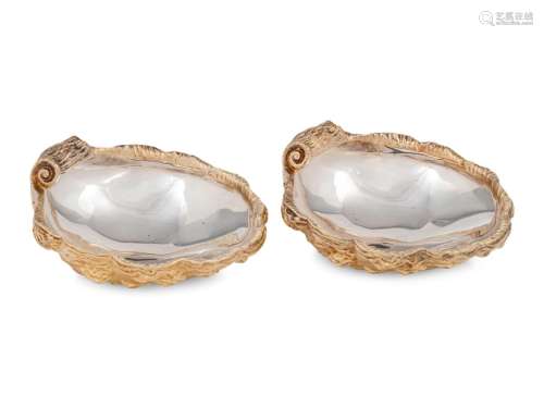 A Pair of French Parcel-Gilt Silver Shell-Form Salt Cellars