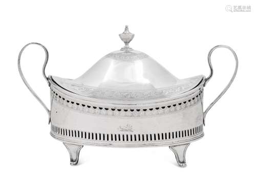An Irish George III Silver Cobalt Glass-Lined Covered Dish