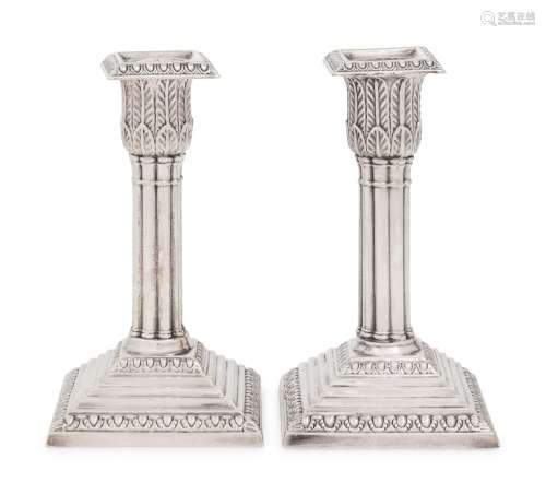 Two English Silver-Plate Candlesticks