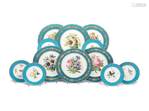 A Set of Six French Porcelain Botanical Dessert Plates and S...