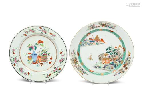 Two Chinese Export Enameled Porcelain Chargers