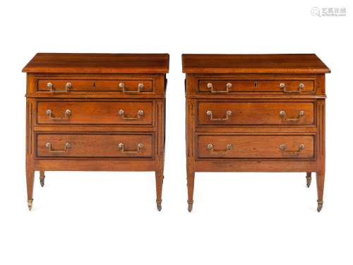 A Pair of Directoire Style Walnut Small Commodes