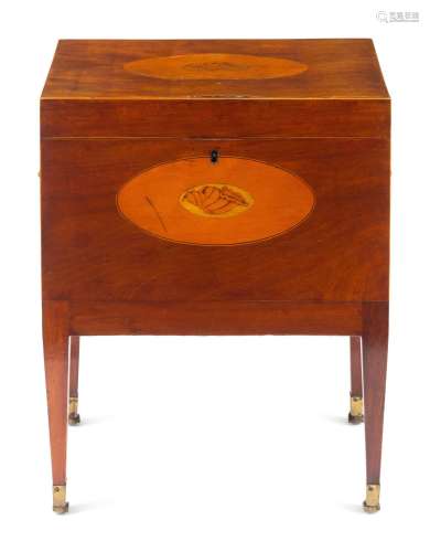 A George III Mahogany, Satinwood and Marquetry Cellarette