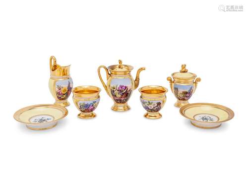 A Paris Porcelain Pale Yellow-Ground Seven-Piece Tea Service