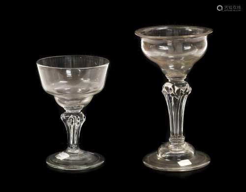 A Champagne or Sweetmeat Glass, circa 1750, the ogee bowl on...