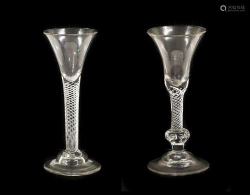 A Composite Stem Wine Glass, circa 1750, the bell-shaped bow...