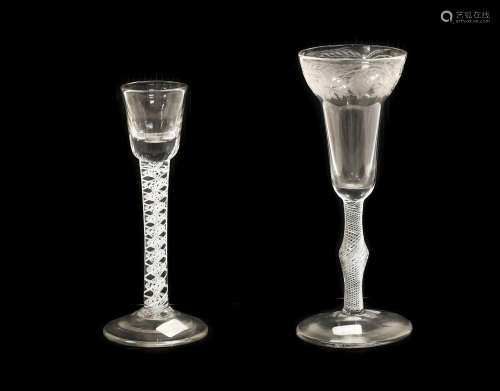 A Cordial Glass, circa 1760, the semi-fluted rounded funnel ...