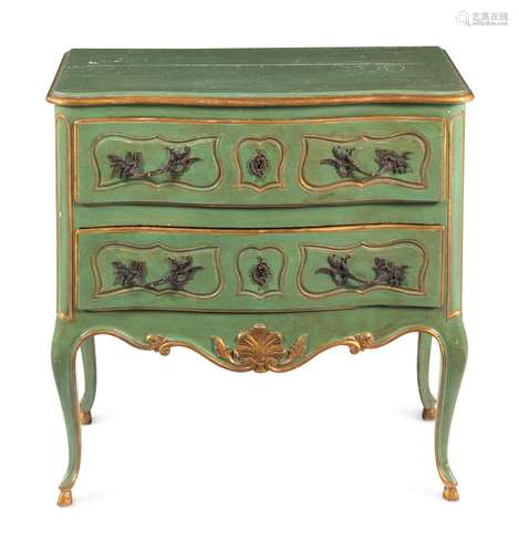 A Louis XV Provincial Style Green-Painted and Parcel-Gilt Co...