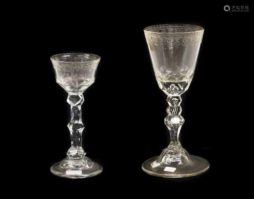 A Wine Glass, probably German, circa 1750, the rounded funne...