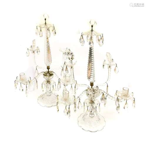 A Pair of Regency Cut Glass Lustres, with crescent finials o...