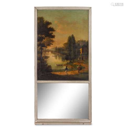 A Louis XVI Grey-Painted Trumeau Mirror