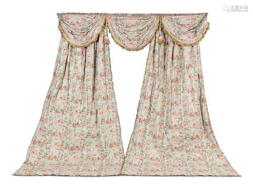 A Pair of Drapery Panels and a Valance