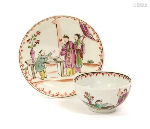 A Lowestoft Porcelain Tea Bowl and Saucer, circa 1780, paint...