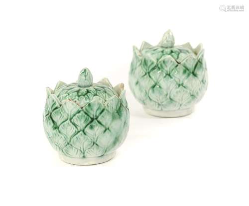 A Pair of Pearlware Artichoke Pots and Covers, circa 1790, n...