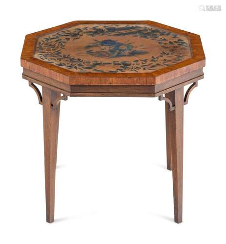 A Regency Painted Velvet, Glazed Hexagonal Table Top on Mode...