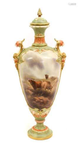 A Royal Worcester Porcelain Vase and Cover, by John Stinton,...