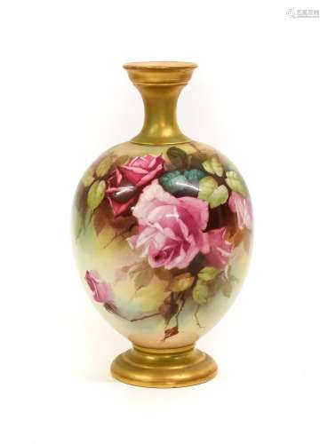 A Royal Worcester Porcelain Vase, 1911, of ovoid form with t...