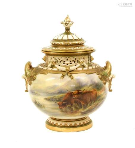 A Royal Worcester Porcelain Pot Pourri Vase and Cover, by Ha...