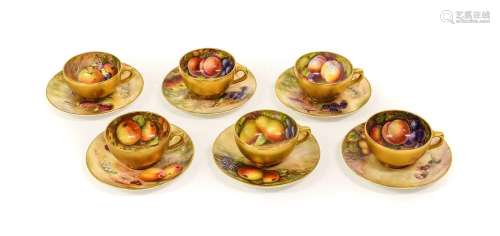 A Set of Six Royal Worcester Porcelain Cabinet Cups and Sauc...