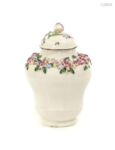 A Mennecy Porcelain Vase and Cover, circa 1760, of fluted ba...