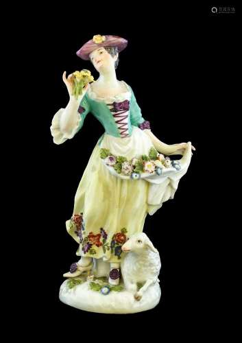 A Meissen Porcelain Figure of a Shepherdess, circa 1750, sta...