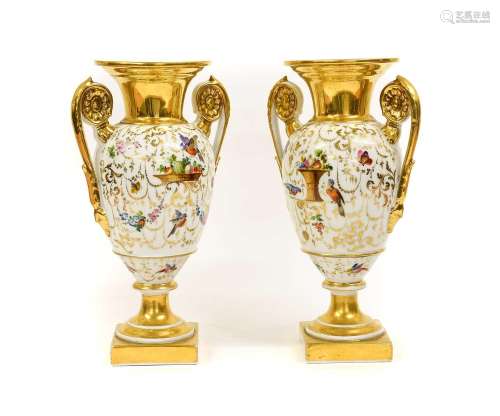 A Pair of Paris Porcelain Urn-Shaped Vases, circa 1820, with...