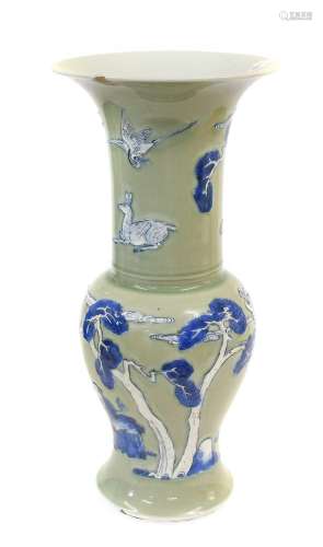 A Chinese Porcelain YenYen Vase, Kangxi, moulded and painted...