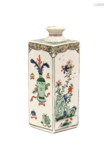 A Chinese Porcelain Flask, Kangxi, of square section with wa...