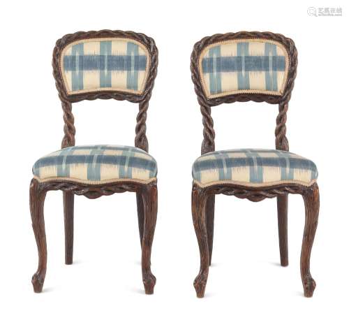 A Pair of French Faux Bois-Carved Side Chairs