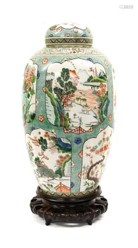 A Chinese Porcelain Vase and Cover, in Kangxi style, of ovoi...