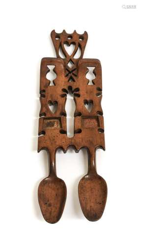 A Welsh Treen Love Spoon, 19th century, with flared pierced ...