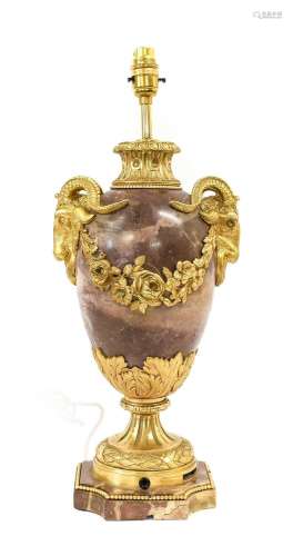 A French Gilt Metal-Mounted Breche Violette Marble Lamp Base...