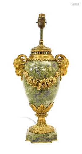 A French Gilt Metal-Mounted Blue and Green Variegated Marble...