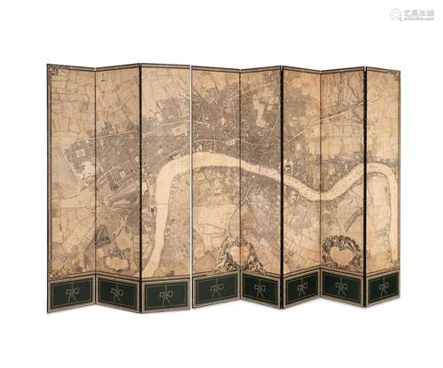 An Eight-Panel Floor Screen Depicting an Engraved Map of Lon...