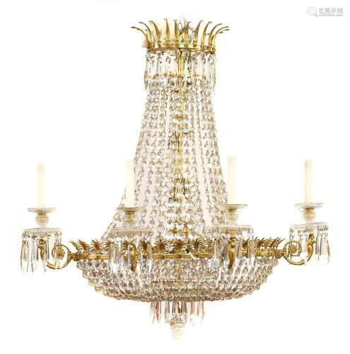 A Gilt Metal-Mounted Cut Glass Chandelier, 20th century, the...
