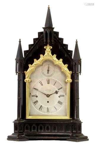 A Victorian Gothic Revival Chiming Ebonised Table Clock, sig...