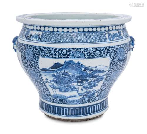 A Chinese Export Blue and White Porcelain Jardinière
