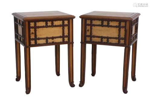 A Pair of Victorian Gothic-Revival Satinwood and Rosewood Fr...
