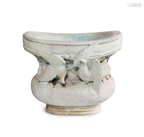 A Carved Variegated Marble Jardinière